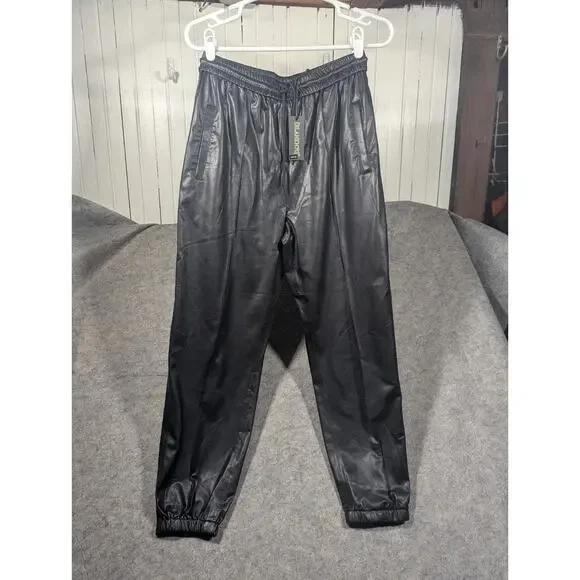 BLANKNYC Vegan Leather NWT Elastic Waist Leg Jogger Slash Pockets Black Pants-29 - Picture 2 of 7